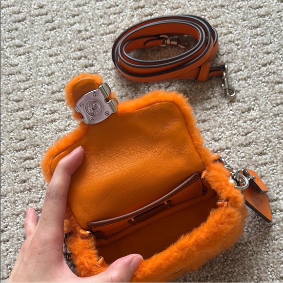 Coach orange lil nas x drop tabby bag in 12 shearling mini purse crossbody NWOT - Picture 3 of 7